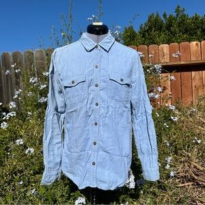 Forever 21 Size Large Blue Denim-Like Brown Button Up/Down with Pockets